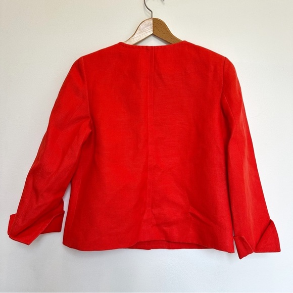 Talbots NWT 100% Linen Jackie Fit Blazer Jacket Orange Red Button Size 12 Lined - Picture 2 of 7